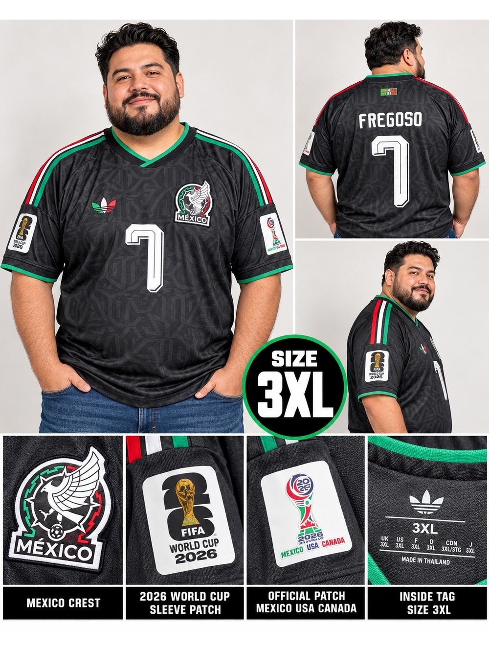 Adidas Mexico Fregoso 7 Black Soccer Jersey Size 3XL